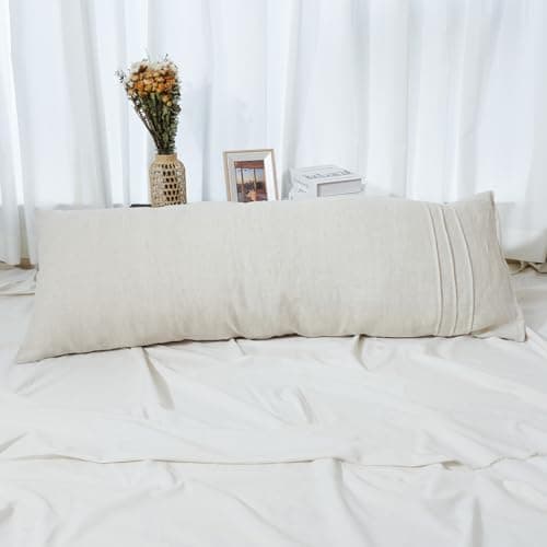 HSOFTIFY 100% Pure Linen Body Pillow Cover 20" x 54" inches,Pillowcase Super Soft and Breathable,Decorative Long Pillow Case with Envelope Closure for Bed (Linen)