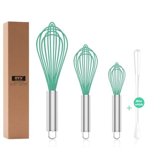 OYV Teal Silicone Whisk, Professional Silicone Whisks For Cooking Non Scratch, Stainless Steel & Silicone Wisk,Plastic Rubber Whisk Tool for Nonstick Cookware Pans, Silicon Wisks Set of 3, Aqua