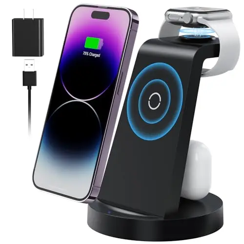 3 in 1 Charging Station for Apple Device, Wireless Charger for iPhone 16e 16 15 14 13 12 11 Pro Max & Apple Watch iwatch- Charging Stand Dock for AirPods