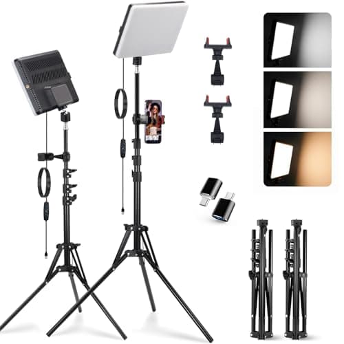 Velvora LED Video Light Kit, 2-Pack Studio Lights for Video Recording with 60" Extendable Tripod Stand & Phone Holder, 2700K-7500K Bi-Color Dimmable Photography Lighting for YouTube, TikTok, Zoom