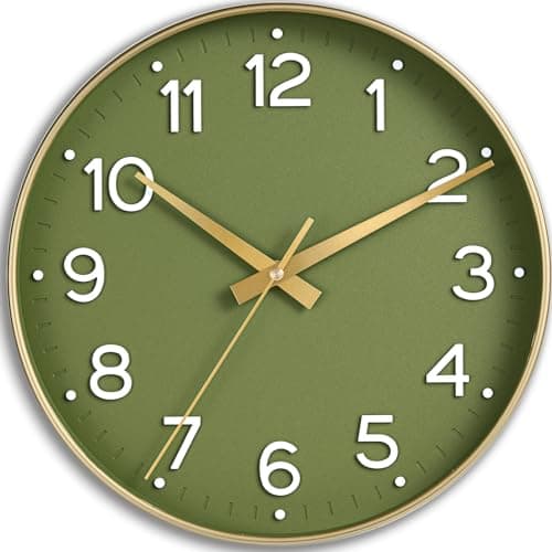 cicininc Wall Clock Green-Silent Wall Clocks Battery Operated 8 Inch-Modern Non Ticking Analog Clock Decorative for Kitchen Office Bathroom Bedroom(Gold)