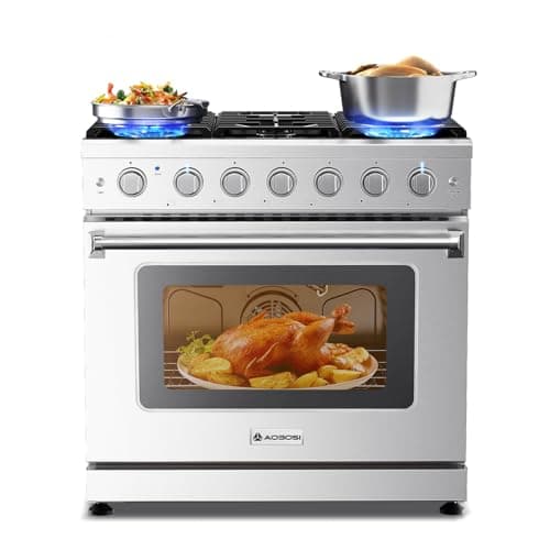 AAOBOSI 36 Inch Front Control Gas Range Oven with 6 Cooktop Burners, 6 Cu. Ft True Convection and Self Clean, Freestanding Stainless Steel Heavy Duty Gas Range Stove with Halogen Light,Stainless steel