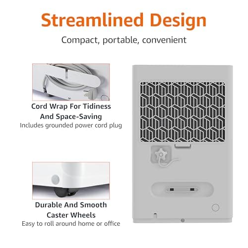 Amazon Basics 35-Pint Large Dehumidifier for Home, Energy Star Certified, Humidity Control, Auto-Defrost, Timer, Overflow Protection, for Rooms up to 2500 SFT, White 6