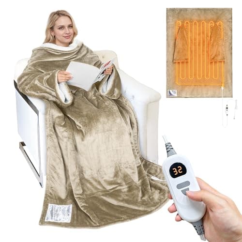 Catalonia Heated Blanket with Sleeves, Electric Snuggly Blanket for Women Men, Wearable Wired Heating Throw Blanket with 5 Heating Levels, 70 x 50 inch