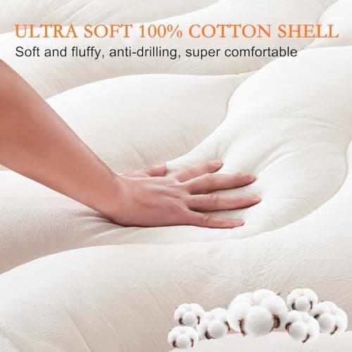 Wool Filling Mattress Topper Queen Size, 2 Inch Extra Soft Mattress Pad, Bed Mattress Pad with Cotton Cover (White,60" x 80") 5