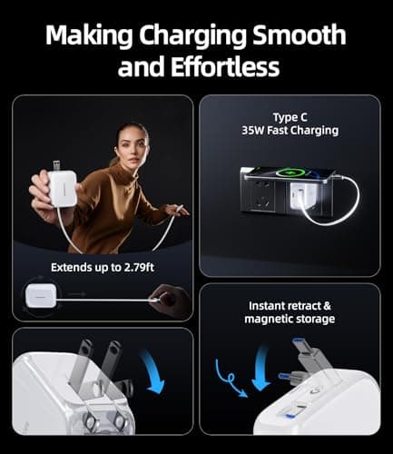 MOVE SPEED 2025 Upgrade Power Bank 70,000mAh 100W & 35W PD Fast Charger with Type C Retractable Cable 6