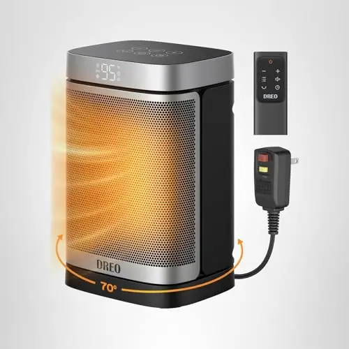 DREO Space Heater for Bathroom and Indoor, Portable Heater, 1500W Safe and Quiet PTC Ceramic Heater, 41-95°F Digital Thermostat, 70°Oscillating, Remote, ALCI Safety Plug, 12h Timer, 5 Modes 11