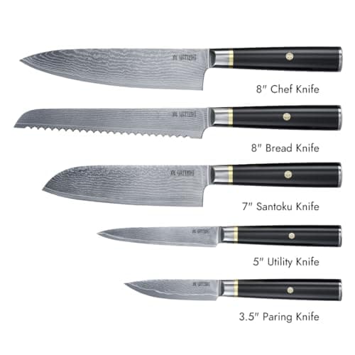 Yatoshi Knives Magnetic Kitchen Knife Block Set - Japanese 67 Layer High-Grade VG-10 Steel Knives, Sharp, G10 Handle Professional Kitchen Knife Set - Black Damascus (6 pieces) 5