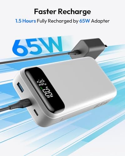 A ADDTOP Portable Charger 65W Power Bank, 20000mAh Power Bank Fast Charging for Laptop Cellphones, 3-USB Output External Battery Pack for MacBook, HP, Dell, iPhone 16 15 14 13 12, Galaxy, Steam Deck 7