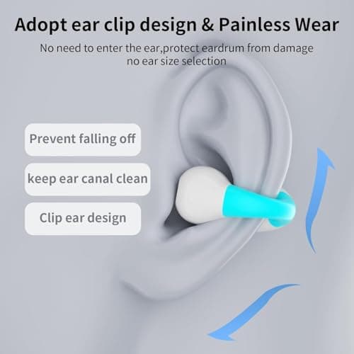 Clip On Earbuds, Bluetooth 5.3 Lightweight Comfort Bone Conduction Open Ear Headphones with LED Digital Display Charging Case Sport Built-in Mic IPX7 Waterproof for Running Fitness Android, Light Blue 6