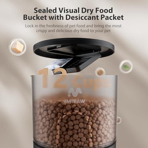 IMIPAW Automatic Cat Feeder, 5G WiFi Cat Food Dispenser with APP Remote Control, Pet Dry Food Smart Feeder, Programmable Timed Feeding, Dual Power Supply, 1-10 Meals Per Day, Desiccant Bag, Small pets 7