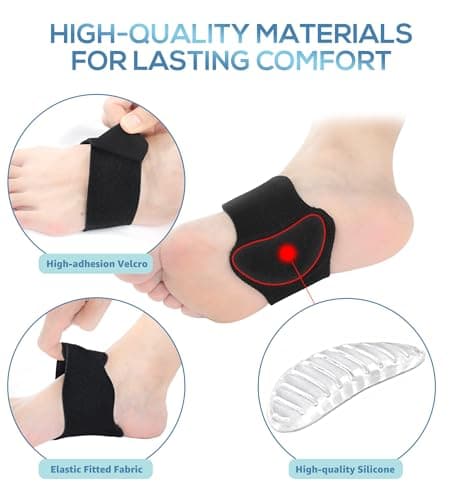 HGBOO Arch Support Brace (2 Pack) – Adjustable, Non-Slip Arch Wraps with Soft Elastic Silicone Pads for Foot Care, Flat & Fallen Arches, High Arch, Plantar Fasciitis Relief – Fits All Shoes (Black) 5