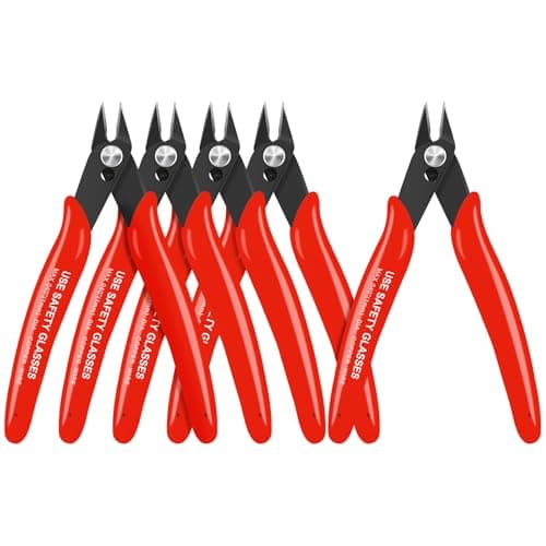 HongWay 5pcs Wire Cutters, Micro Flush Cutters with Spring, Wire Cutting Pliers, Wire Snips for Electronics Soft Copper Jewelry Making, 5-inches, Red