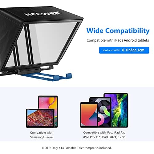 NEEWER Teleprompter X14 with RT-110 Remote & APP Control (Bluetooth Connection via NEEWER Teleprompter App), Portable No Assembly Compatible with iPad Android Tablet, Smartphone, DSLR Camera 7