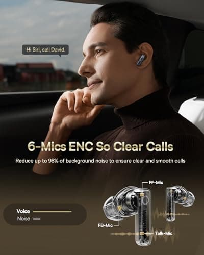 Baseus Hybrid Active Noise Cancelling Wireless Earbuds, Immersive Heavy Bass Sound -50dB, 6 Mics AI ENC Calls, 65H Playtime, Multipoint Connection, Waterproof, Bluetooth 5.3, App Customized-Bowie 30 5