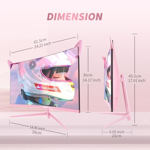 CUNPU Pink Computer Monitor, 27 inch 1440p 165Hz (Supports 144Hz) Kawaii Gaming Monitor, VA Panel 1500R Curved PC Monitor, Free-Sync, Built-in Speaker, Tilt Adjustment, DP/HDMI/USB 8