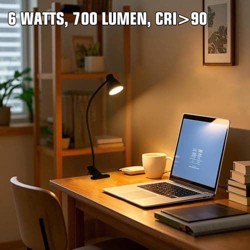 CeSunlight CRI 90+ Clip on Reading Light, Small Clamp on Desk Lamp, 3000K-6500K Adjustable Color Temperature, Gooseneck Bed Clip Light for Headboard(Adapter Included) 6