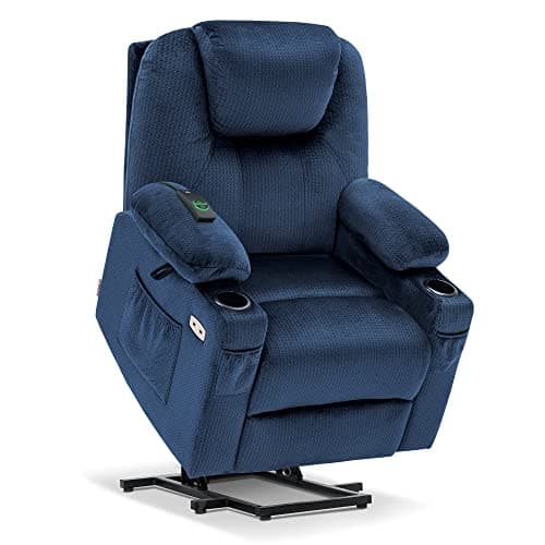 MCombo Small Power Lift Recliner Chair Sofa with Massage and Heat for Petite Elderly, 3 Positions, Cup Holders, and USB Ports, Extended Footrest, Fabric 7141 (Navy Blue)