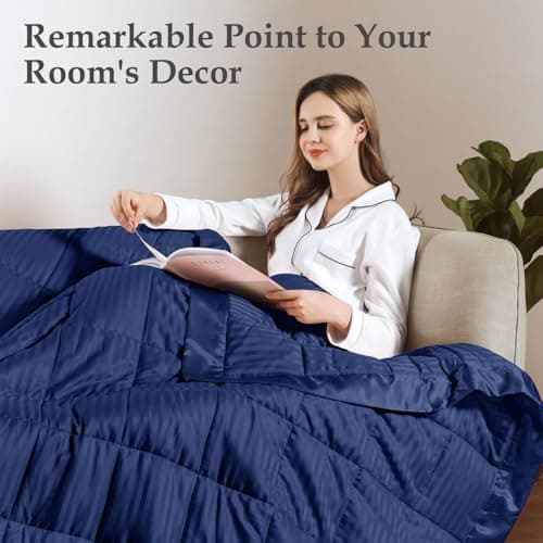 downluxe Weighted Blanket Queen Size, 15 lb Weighted Blanket with Glass Beads for All Season, Machine Washable Heavy Blanket (Navy, 90 X 90 Inch) 7
