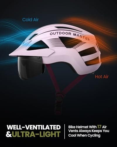 OutdoorMaster Helmets for Adults - Mountain & Road Bike Helmet with Rechargeable Safety Light, Detachable Goggles and Sun Visor - Easy to Adjust, Breathable, Lightweight - Medium 6