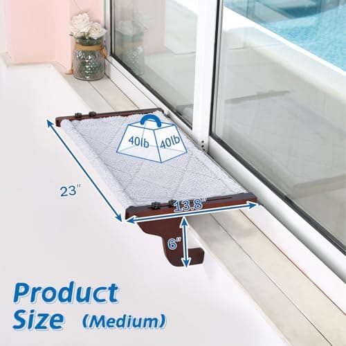 Zakkart Easy Seat Cat Perch for Window Sill - Hammock Design w/Premium Wood & Robust Metal Frame - Cat Window Seat for Large Cats and Kittens (Dark Stained Wood w/Gray Bed, Medium (23''W x 14''D)) 5