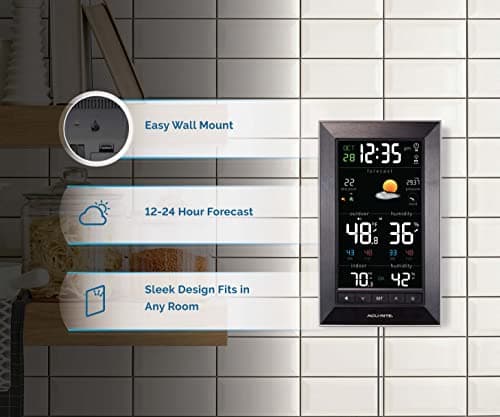 AcuRite Digital Vertical Weather Forecaster with Indoor/Outdoor Temperature, Humidity, and Date and Time (01121M) , BLACK 6