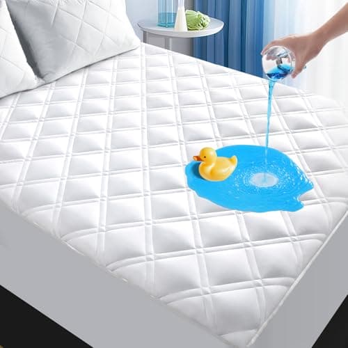 MEELUS Padded Queen Mattress Protector, Breathable Waterproof Mattress Pad Cover Fitted Deep Pocket 8"-21", Soft Noiseless Mattress Cover Washable Cooling for Home Hotel Bedroom, White