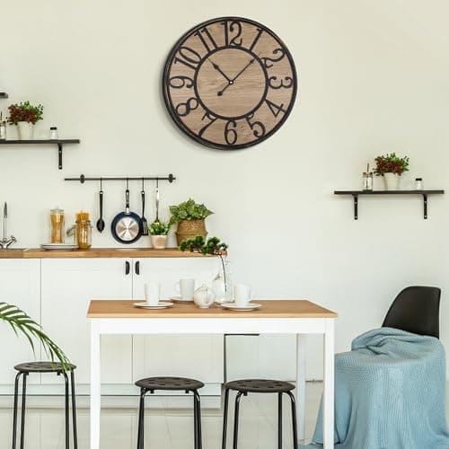Mee 2ou Large Wall Clock for Living Room Decor - Non-Ticking, Silent, Battery Operated Modern Vintage Wood Clock - Oversized Decorative for Bedroom, Kitchen, Farmhouse, Office 6