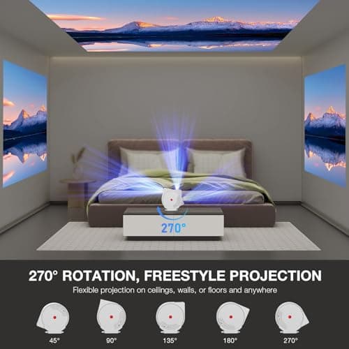 [Built-in -Apps] 270°Adjustable Smart Mini Projector with WiFi and Bluetooth, Portable Movie Projector with Android TV, Auto Keystone Correction, Smal Video Projector for Home, Bedroom, Outdoor Use 8