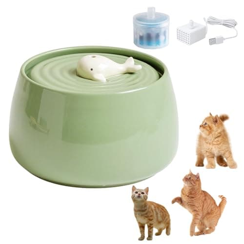 Ceramic Cat Water Fountain, 45oz/1.3L Ultra-Silent Automatic Pet Water Dispenser for Cats Indoor with Cute Whale Design, Activated Carbon Filter…