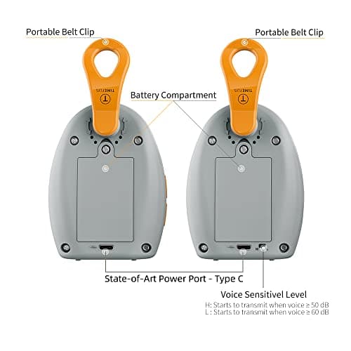 TIMEFLYS Audio Baby Monitor OL Portable, Talk Back Intercom, Long Range up to 1000 ft, Temperature Monitoring and Warning, Lullabies, Vibration, LCD Display, 2 Cables 2 Sets of Rechargeable Battery 9