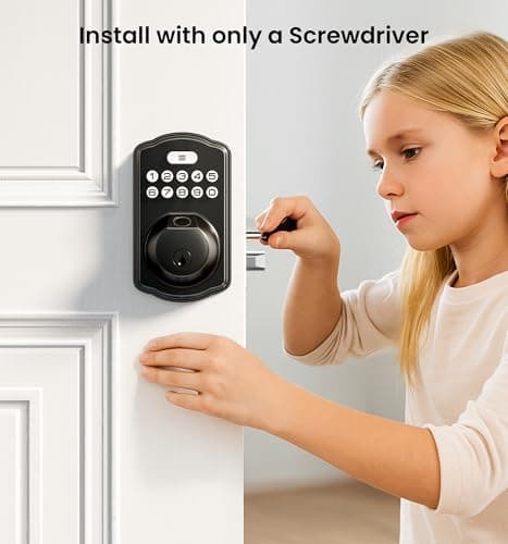 Veise KS02A Fingerprint Keyless Entry Door Lock, Auto Lock, Electronic Keypad Deadbolt for Front Door, Biometric, Anti-Peeping Password, Easy Install, Matte Black 8