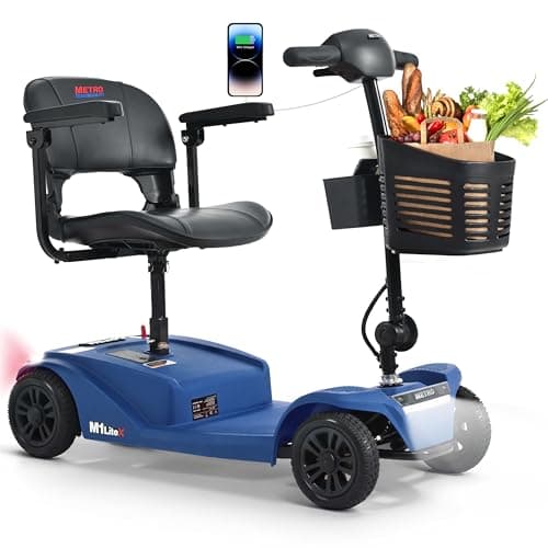 Christmas Gift for Mom Dad Parents Metro Mobility 4 Wheel Electric Scooter for Adults and Seniors,300 lbs Capacity, Travel - Detachable Basket and Seat M1 LiteX Blue