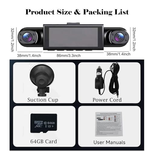 4 Channel Dash Cam 360° View, 1080P Front and Rear Inside, Left Right Dash Camera for Cars, Night Vision, WiFi & APP Control, G-Sensor, Loop Recording with 64GB SD Card (3 Channel DashCam+64G) 7