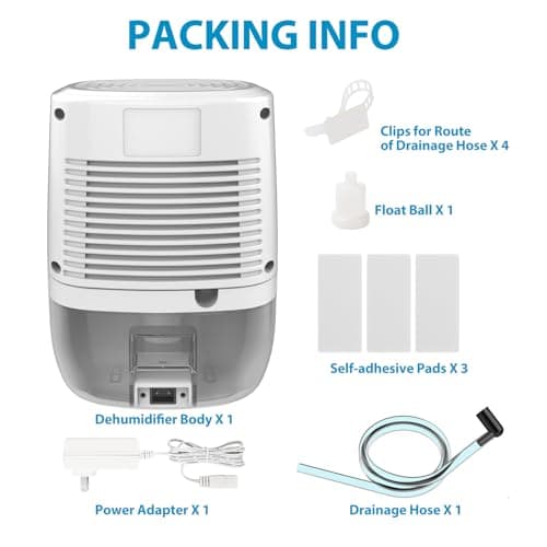 Dehumidifier with Drain Hose. Litever Small Portable Dehumidifier. Auto-OFF. Drain Hose for Continuous Drainage. Effective for Small Bathroom Pantry Closet Basement Wardrobe Gun safe RV Trailer Camper 8