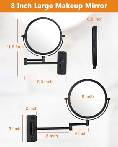 Wall Mounted Makeup Mirror - 1X/10X Magnifying Mirror for Wall, 8 Inch Double Sided 360° Swivel Extendable Bathroom Mirror for Shaving, Black 4