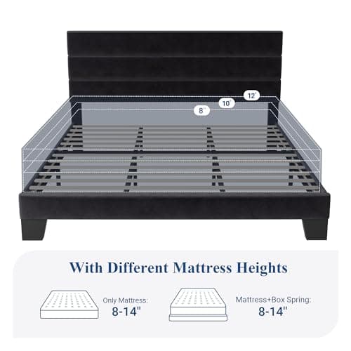 Allewie King Size Platform Bed Frame with Velvet Upholstered Headboard and Wooden Slats Support, Fully Upholstered Mattress Foundation/No Box Spring Needed/Easy Assembly, Black 7