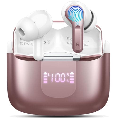 Wireless Earbuds, Bluetooth 5.3 Headphones 2025 NEW Ear Buds 40H Bass Stereo in-Ear Earphones ENC Noise Cancelling Earbuds with 4 HD Mic, USB-C LED Display IP7 Waterproof Sport Headset for Android iOS