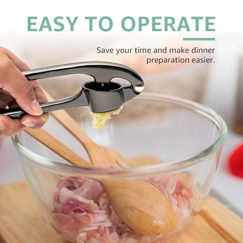 Garlic Press Crusher & Mincer – Easy Squeeze Ergonomic Handle, Heavy Duty Zinc Alloy, Dishwasher Safe, Includes Peeler & Cleaning Brush – Garlic Ginger Crusher Tool (Black) 5