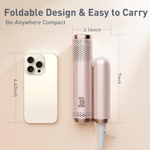 Quico Travel Hair Dryer Dual Voltage, 120000 RPM Brushless Motor Fast Drying Hair Dryers for Women 500 Million Ionic, Thermo-Control Foldable Blow Dryer with Cold, 3 Heat & 3 Speed Settings, Pink 5