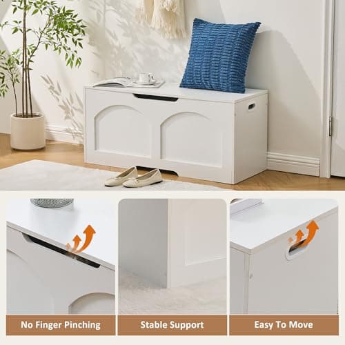 oakvivo 39.4" Storage Chest, Wooden Storage Bench Trunk, Upgraded Safety Lift Support Hinge, Large Entryway Bench Box, Supports 330 lb U-Shaped Opening for Entryway, Hallway, Living Room, Ivory White 7