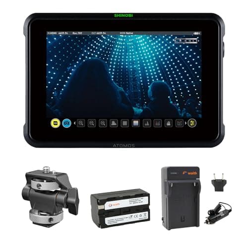 Atomos Shinobi 7-Inch 4K Photo and Video Portable Monitor | 1920 x 1200 Touchscreen Display Video Monitors with HDMI 2.0 in/Out | SmallRig Swivel & Tilt Cold Shoe Mount, Battery & Charger Bundle Set