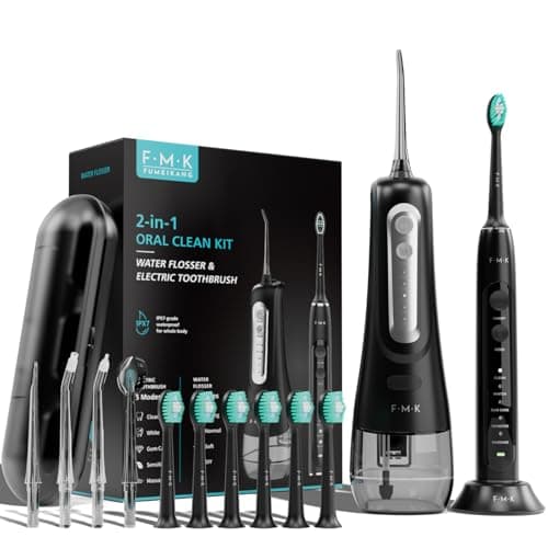 FUMEIKANG Water Flosser & Electric Toothbrush for Adults Oral Irrigator & Sonic Toothbrush 2-1 Oral Clean Kit (Black)