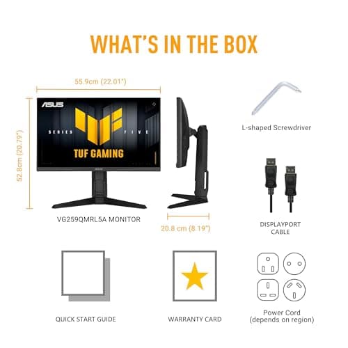 ASUS TUF Gaming Series 5 24.5” 1080P Gaming Monitor (VG259QMRL5A) - Full HD, Fast-IPS Panel, 310Hz, 0.3ms, DisplayHDR400, 99% sRGB, Height Adjustable, DisplayWidget, Gaming AI, 3 yr Warranty 8