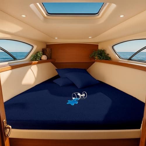 SGI Bedding Waterproof V Berth Mattress Protector 88" Head x 82” Length x 20" Foot – 15" Deep Pocket, 360° Fitted Style Mattress Pad Cover, Soft Noiseless & Breathable Cover for Boat – Navy Blue