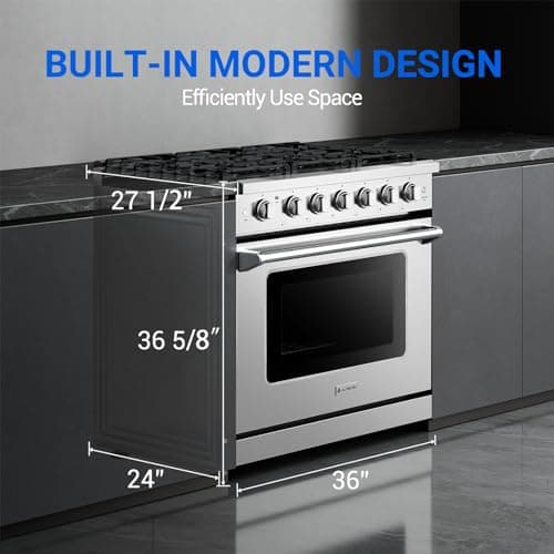 AAOBOSI 36 Inch Front Control Gas Range Oven with 6 Cooktop Burners, 6 Cu. Ft True Convection and Self Clean, Freestanding Stainless Steel Heavy Duty Gas Range Stove with Halogen Light,Stainless steel 7