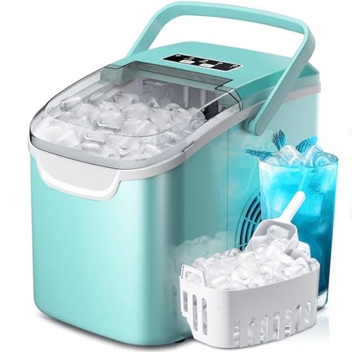 Portable Ice Maker Machine with Handle, 26lbs/24Hrs, 6Mins/9 Ice Cubes, Self-Cleaning with Basket/Scoop, Countertop Ice Makers for Home/Kitchen/Office(Green)