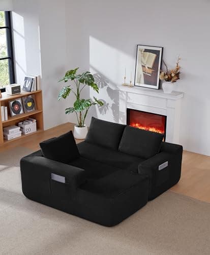 Vanress 97" Cloud Couch Sectional, L Shaped Boneless Couch Sectional Couches for Living Room, Modern Comfy Corduroy Fluffy Modular Sofa with Deep Seat, No Assembly (Black, Left Facing Chaise) 8