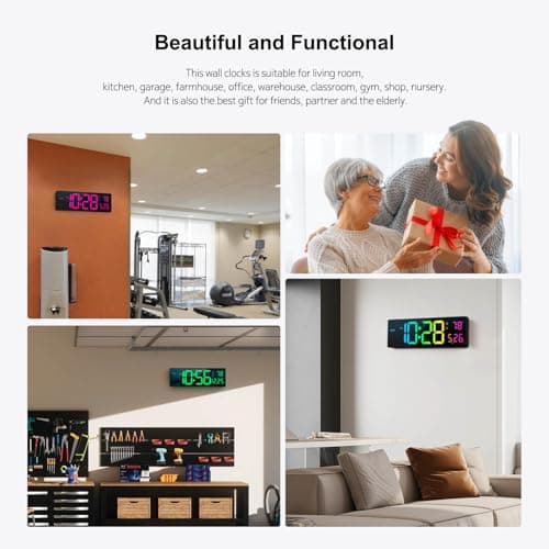 Digital Wall Clock Large Display 16", Digital Clock with 11 RGB Colors Changing Remote Control, LED Clocks with Night Lights for Living Room Bedroom Office Classroom Decor, Auto DST (Multicolor) 6