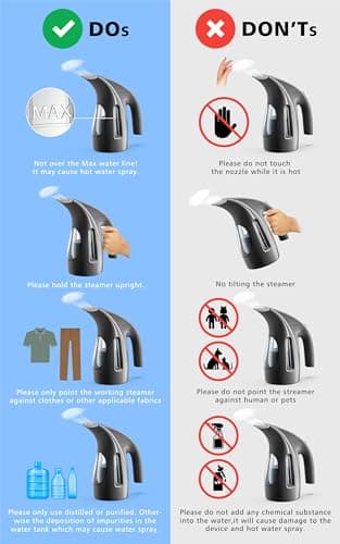 HiLIFE Steamer for Clothes, Portable Handheld Design, 240ml Big Capacity, 700W, Strong Penetrating Steam, Removes Wrinkle, for Home, Office(ONLY FOR 120V)-Black 7